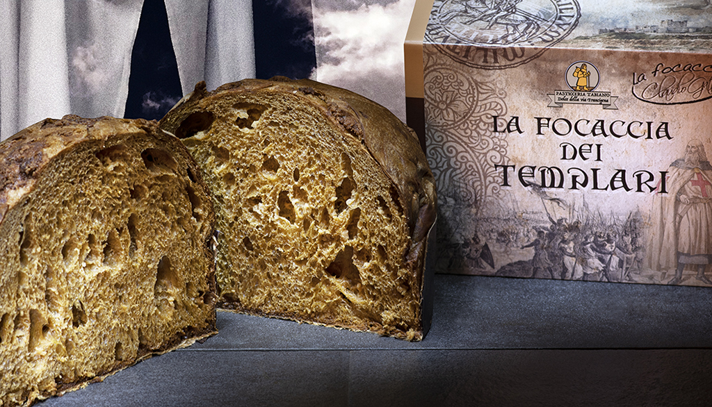 Focaccia dei Templari di Claudio Gatti, dolce natalizio con cicoria e Centerbe ispirato dal medioevo